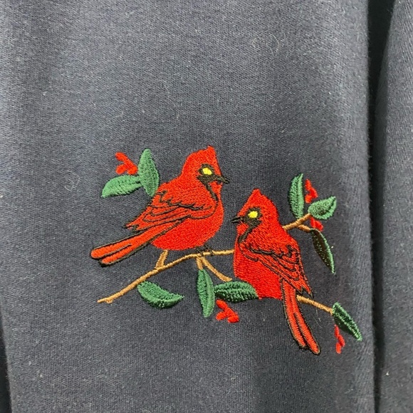 Bon Worth Knit Top Womens Size Medium Blue Christmas Red Cardinal Embroidered - Picture 8 of 8